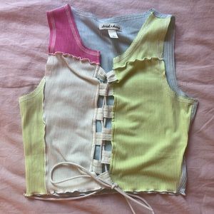 Color block lace up tank Y2K